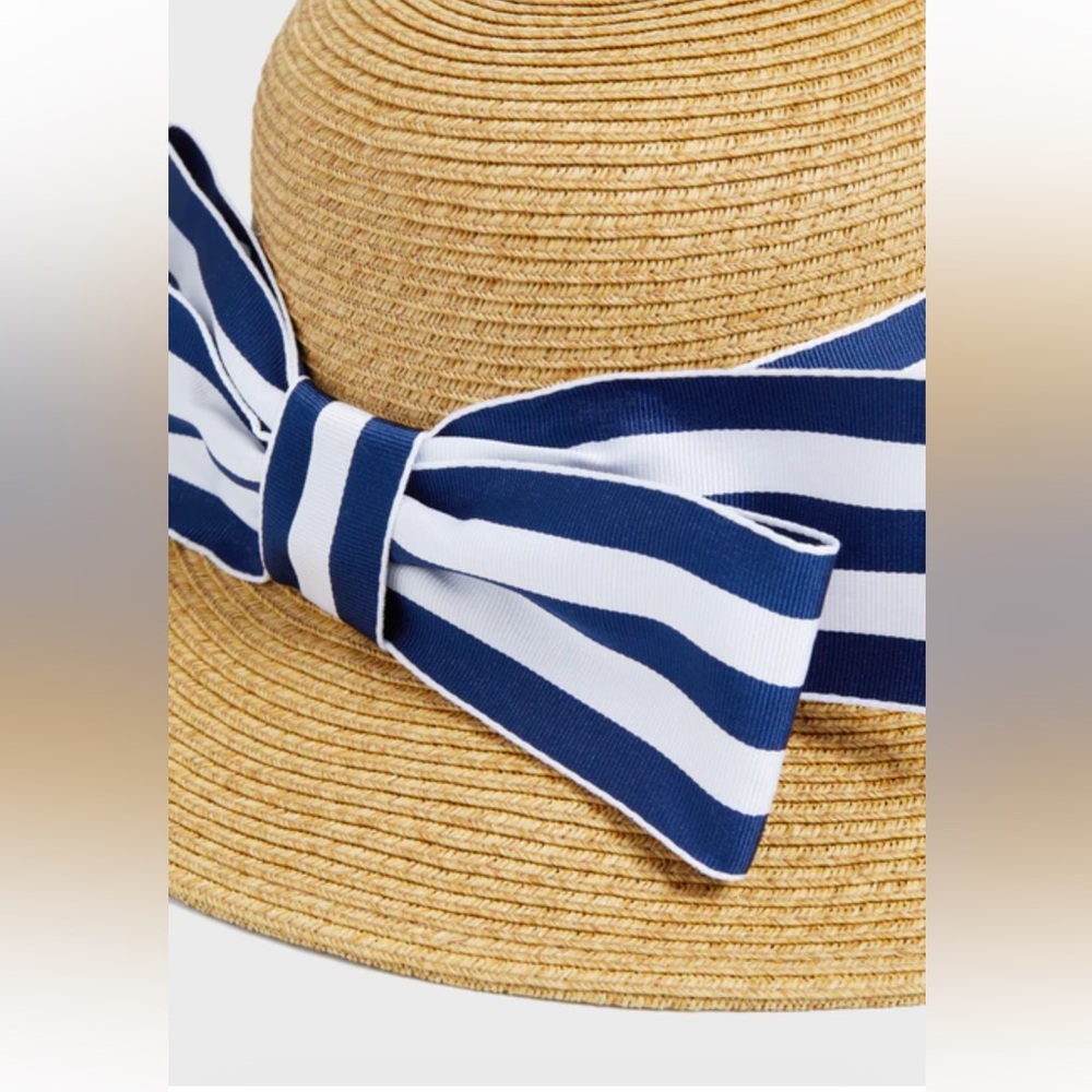 Tuckernuck: Striped Ribbon Wide-Brim Straw Sun Hat - Navy & White - Picture 3 of 6